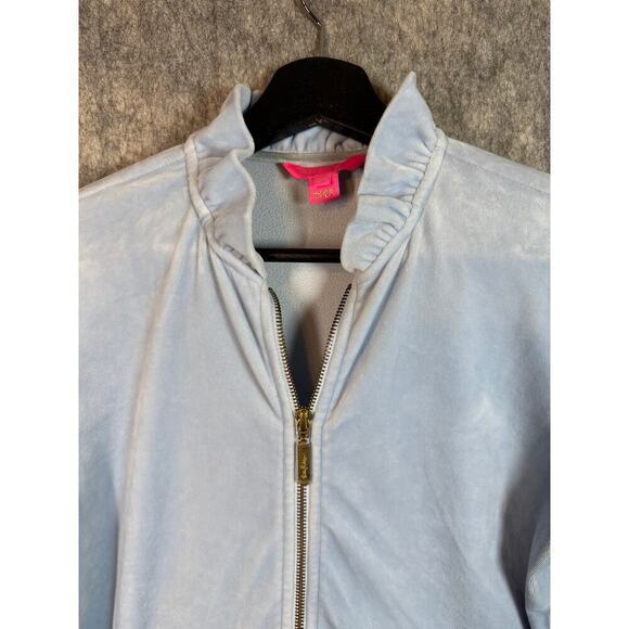 Lilly Pulitzer Jayla Velour Ruffle Neck Zip Up Crew Blue Size Small EUC - 000078 - Picture 4 of 10